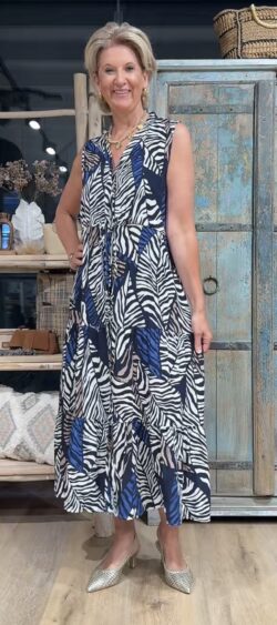 Lange jurk Ziggy mouwloos donkerblauw - 184200