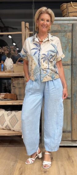 Blouse met korte mouw palm print Evy
