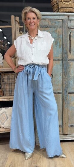 Linnen ballon blouse met kapmouw wit Evy - 184416