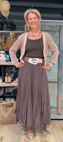 Viscose top brede shouderband - Len 53434. - Donkerbruin