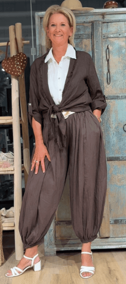 Linnen bolero blouse bruin - Evy 185000