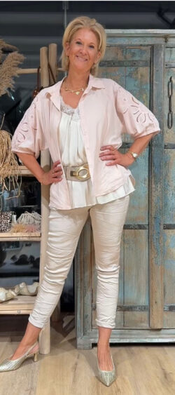 Blouse met kanten pofmouw roze Ailan - 187330