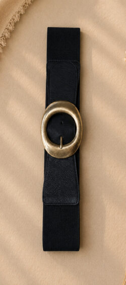 Chunky elastische riem zwart met gouden gesp 187316.