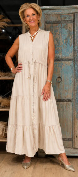 Lange doorknoop jurk mouwloos beige bibi - 186867
