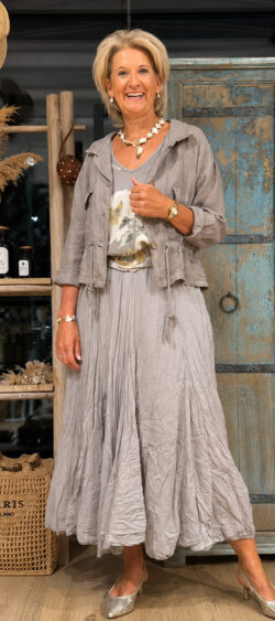 Rok / jurk crinkle katoen taupe - Ailan 168786.
