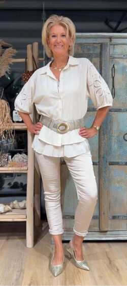 Blouse met kanten pofmouw ecru Ailan - 187329