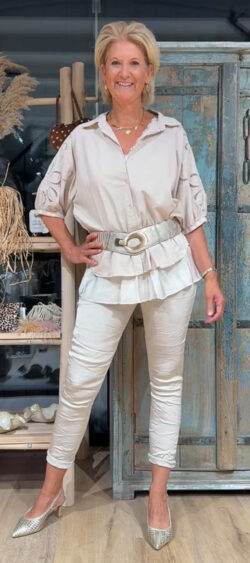 Blouse met kanten pofmouw zand Ailan - 187331