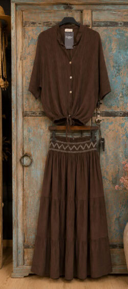Blouse crêpe met koord bruin - Len 187090