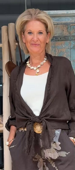 Linnen bolero blouse bruin - Evy 185000.