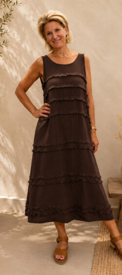 Cotton raffle dress bruin - Floor