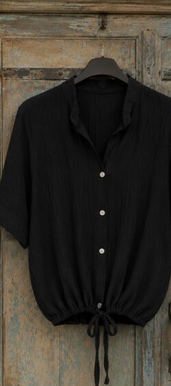Blouse crêpe met koord zwart - Len 186232