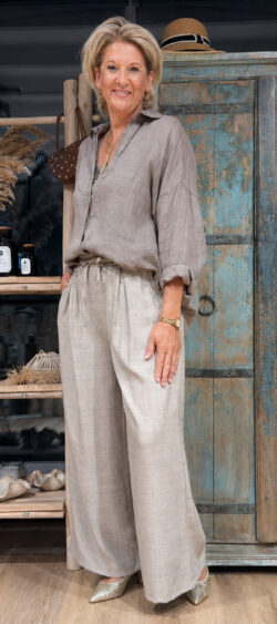 Blouse basic linnen taupe - Evy 180111