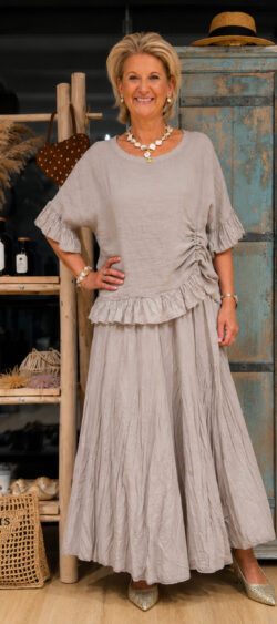 Oversized linnen ruffle top taupe - Ailan 183238