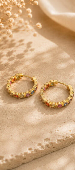Oorringen met strass steentjes multi color/goud Sil - 187823