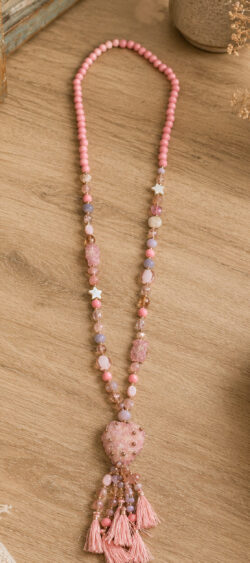 Lange ibiza ketting heart roze - Sil 187358
