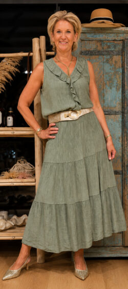 Crêpe  rok khaki - Len 180056