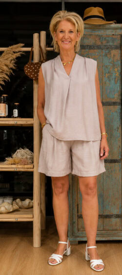 A-lijn blouse top met v-hals taupe Evy - 186135