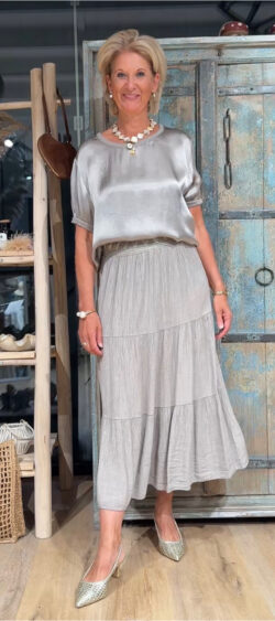 Glans blouse top taupe - Len