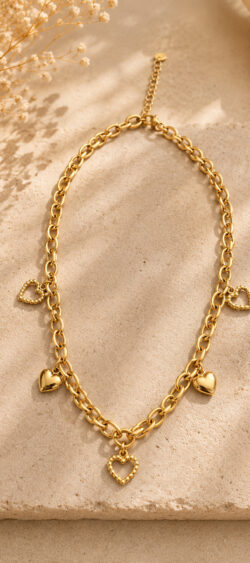 Schakelketting met hartjes bedels goud Sil - 187835