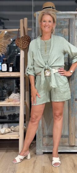 Linnen bolero blouse licht khaki - Evy 184998.