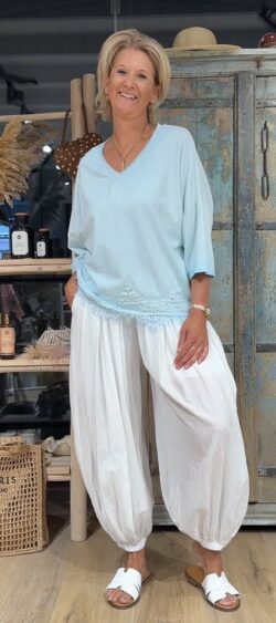 Jog sweater met kanten zoom mint, Floor 178399