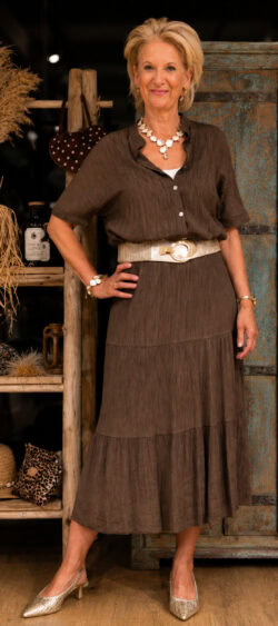 Blouse crêpe met koord bruin - Len 187090
