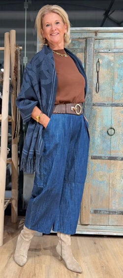 Bandplooi culotte raw denim - Evy 191612