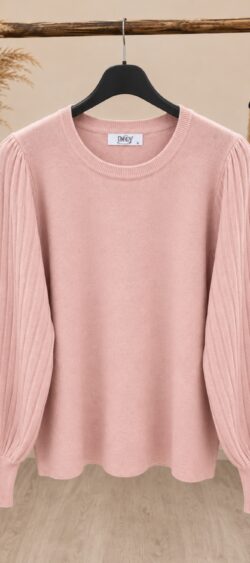 Pullover met ribbel pofmouw oudroze - Evy 191374.