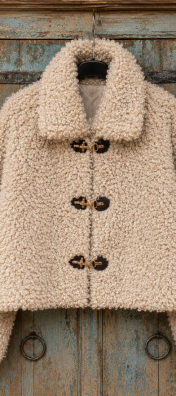 Kort fake fur jack zand met gesp sluiting - Evy 190294