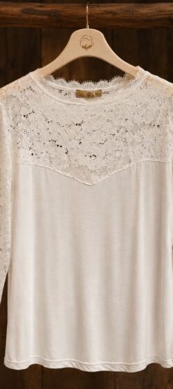 Shirt met kanten mouw off white Elza - 191340