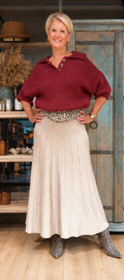 Chunky wollige pullover met kraagje bordeaux- Elza 190488