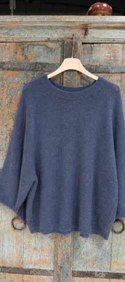 Wollige oversized pullover 3/4 mouw donker jeansblauw - Elza 190470