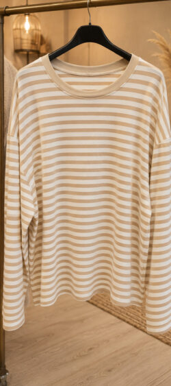 Dunne gestreepte sweater zand/ecru Evy - 191357