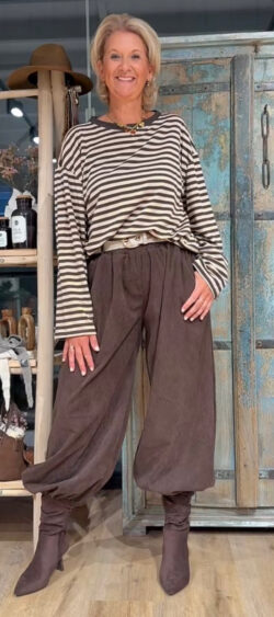 Dunne gestreepte sweater zand/bruin Evy 191358