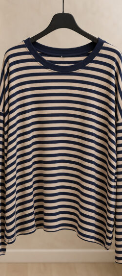 Dunne gestreepte sweater zand/donkerblauw Evy - 191356