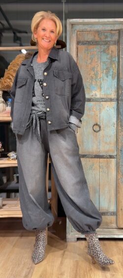 Oversized stretch jeansjack grijs, combi set mogelijk - Bibi 191187