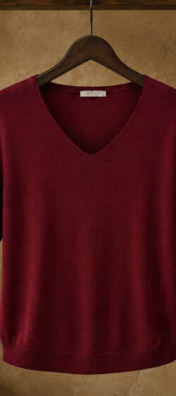 Pullover v-hals korte mouw bordeaux - Evy