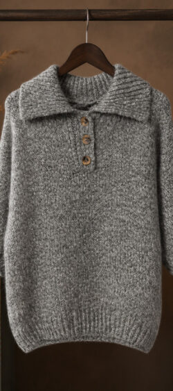 Chunky wollige pullover met kraagje grijs- Elza 190487