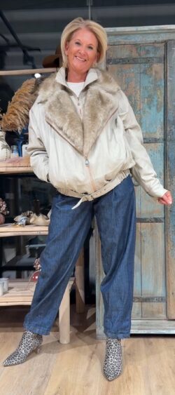 Leatherlook bikerjack beige - Evy