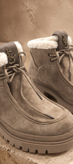 Chunky verterboots met teddy taupe - A-990