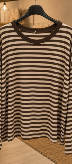 Dunne gestreepte sweater zand/bruin Evy 191358