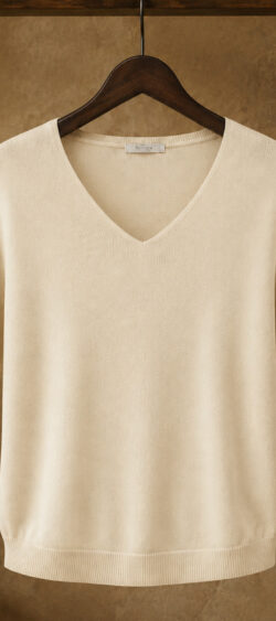 Pullover v-hals korte mouw crème - Evy