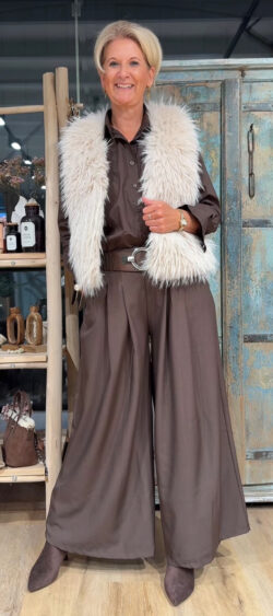Bandplooi pantalon bruin - Evy 190373