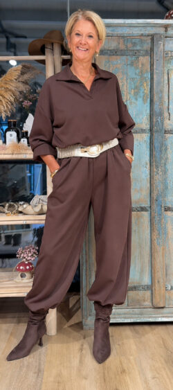 Jasmine broek met elastische zoom bruin - Bibi 190687