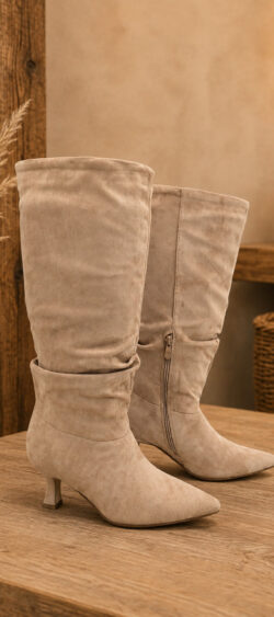 Hoge  pumplaars met plooischacht beige - 00-023