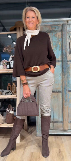 Wollige oversized pullover 3/4 mouw bruin - Elza 192633