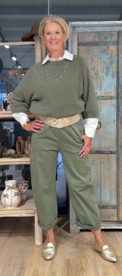 Wollige oversized pullover 3/4 mouw khaki - Elza 190520