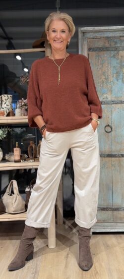 Wollige oversized pullover 3/4 mouw terra - Elza 190467