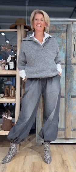 Chunky wollige pullover met kraagje grijs- Elza 190487