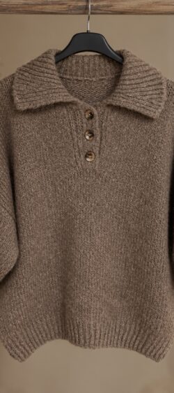 Chunky wollige pullover met kraagje taupe/bruin- Elza 190489